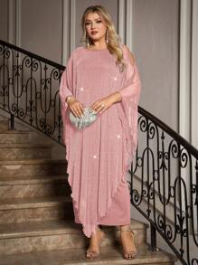 SHEIN Clasi 加大码优雅雪纺连衣裙长款披肩覆盖婚礼宾客正式鸡尾酒会新娘母亲装