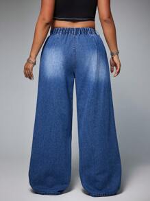 SHEIN EZwear Plus Size Women Casual Denim Jeans, Fashionable & Suitable For Summer - Dark Wash - View 2