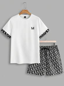 Manfinity VCAY 2 Pieces Men's Fitted Round Neck Printed T-Shirt Set, Suitable For Summer - White - View 2