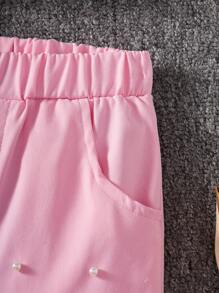 Set casual de 2 piezas con parte superior de tirantes con volantes y shorts de unicolor para niñas jóvenes - Multicolor - Ver 6