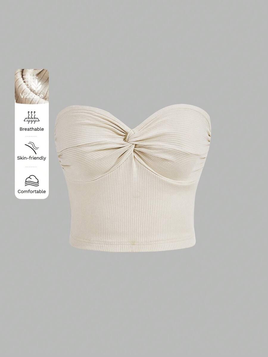 SHEIN x Marika Sila SHEIN MOD Twist Front Ribbed Knit Bodycon Summer Tube Top