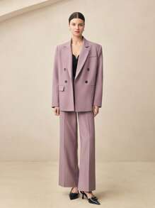 BizChic 女士紫色长袖开襟西装外套办公室西装外套春夏日常通勤服装简约百搭 - 淺灰紫 - 查看 5