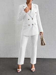 EURMUSE Double Breasted Blazer & Pants - White - View 4