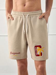 RueChic Men Summer Letter Printed Regular Short - Beige - View 4