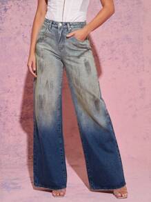 Denimoi Premium Denim Low Rise Wide Leg Washed Jeans