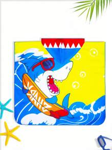 Young Boy Two-Tone Shark Print Hooded Swimsuit (Printed Placement) - Yellow - View 2