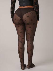 SHEIN SXY Plus Size Mesh Butterfly Patterned Leggings, Minimalist & Fashionable For Summer - Brown - View 2