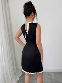 Elenzga Women's White Summer Dress With Lace Trim And Tie Back - Black - View 2