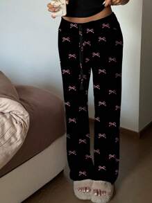 SHEIN EZwear Women's Butterfly Print Low-Rise Drawstring Waist Yoga Lounge Pants Fall Clothes Winter Clothes - Black - View 4