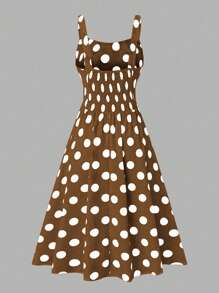SHEIN Clasi Plus Size Polka Dot Simple Stylish Camisole Dress Suitable For Summer - Coffee Brown - View 2