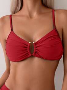 Swim Chiccia Women's Beach Vacation Solid Color Bikini Set For Summer - Red - View 8