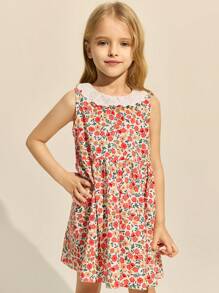 SHEIN Young Girls' Elegant Ditsy Floral Print Woven Ruffle Collar Dress, Spring/Summer - Multicolor - View 6