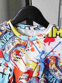 Cartoon Letter Print Round Neck Short Sleeve T-Shirt - White - View 8