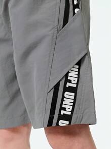 SHEIN Explorewe Tween Boys Casual Letter Graphic Ribbon Decor Shorts - Grey - View 5