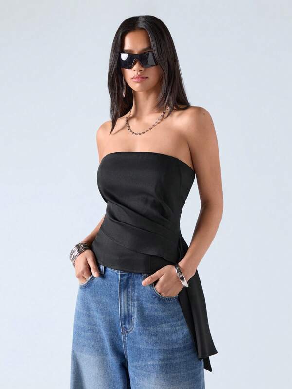 LYSMO 2025 New Arrival Summer Pleated Satin Effect Tube Top