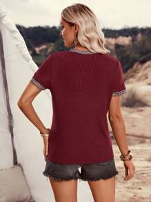 LanaWest Damen Patchwork Geometrisch Träger V-Ausschnitt Kurzarm Lässig T-Shirt