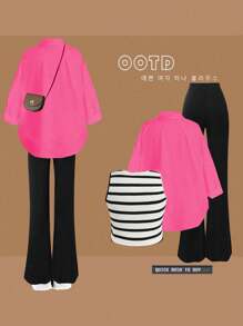 Flirla Plus Size 3-Piece Casual Vest, Shirt And Pants Set