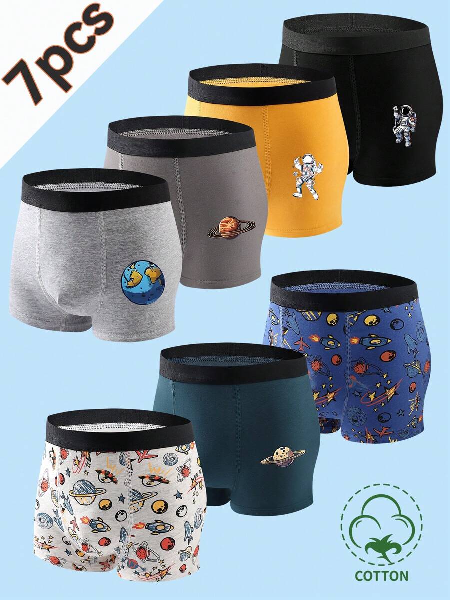 7pcs/Pack Men's Spaceship Print Boxer Briefs - Multicolor - View 1