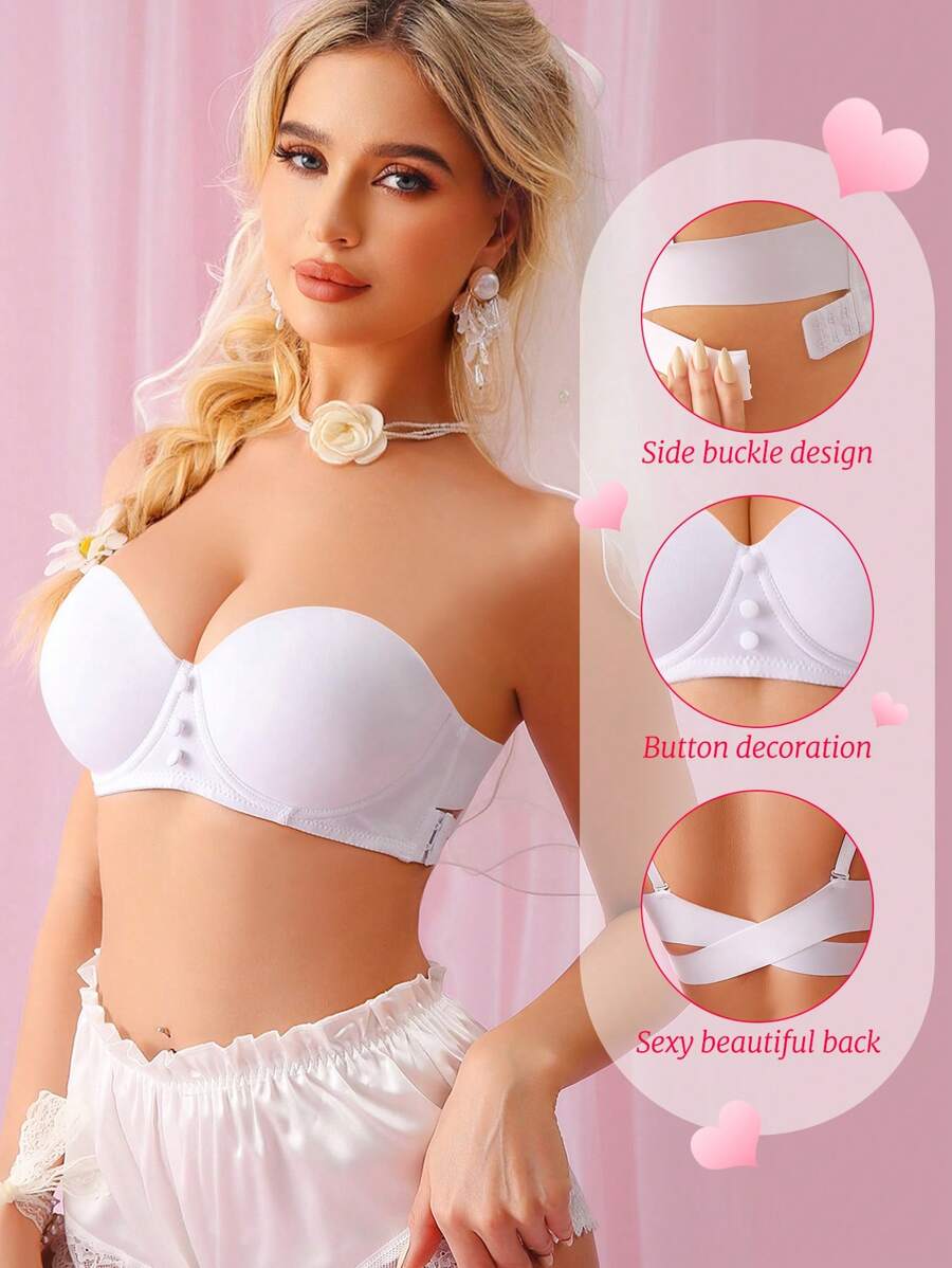 Wedding Strapless Non-Slip Non-Falling Invisible Backless Minimizer Bra, Lift And Enhance Small Bust, One Piece - White - View 1