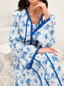 Al Najma 1 pezzo Abito per donna con maniche a campana, legatura in vita e bordi a contrasto in stile arabo, adatto per la primavera/estate, di stile modesto