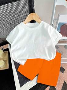 Baby Girl Casual Minimalist Short Sleeve 2 Pieces Set, Suitable For Spring & Summer - Multicolor - View 2