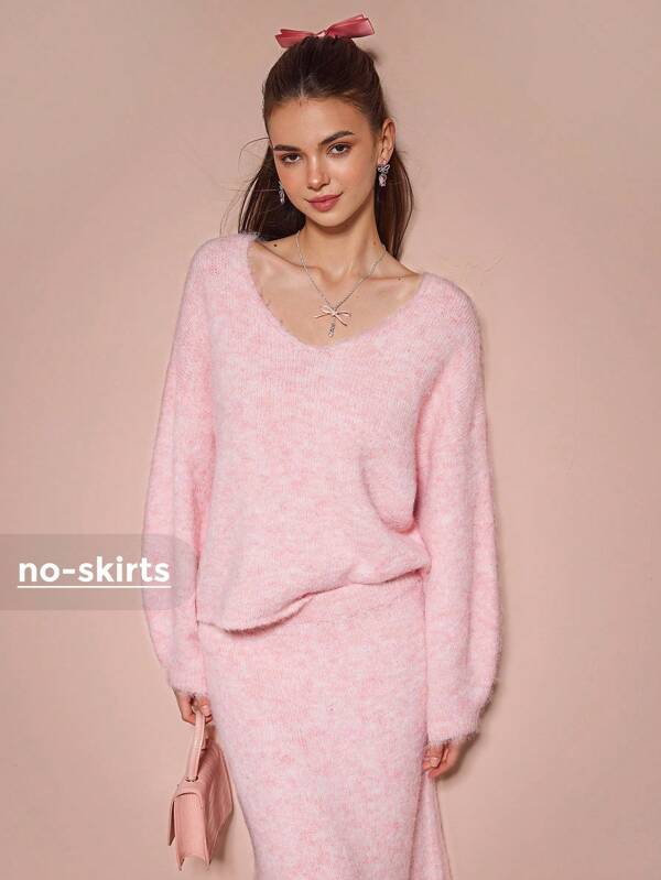 Enchnt Spring/Winter Romantic Women's V-Neck Long-Sleeved Pullover Sweater, Pink Thermal Sweater, Sweet&Elegant Outfit For Sweet Date Night &Wedding Guest Dress Women &Holiday & Graduation Dress&Daily Commuting&Vacation&Garden Parties & Concert Outfit Women