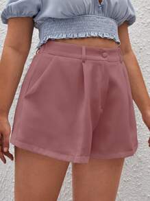 SHEIN Privé Pantalones cortos de talle alto de unicolor informales de talla grande