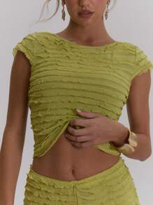 MUSERA Ruched Chiffon Fitted T-Shirt Top Easter Spring Summer Carnival Festival - Yellow - View 2