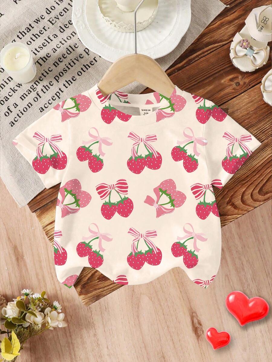GraphicGems Blusa informal de manga corta con estampado de fresas para niña bebé, primavera/verano - Multicolor - Ver 1