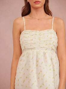 WESTFADE Spring Ditsy Floral Printed Textured Woven Cute Pleated Spaghetti Strap Fit & Flare Mini Cowgirl Sleeveless Dress Summer Beach Vacation - Blue - View 2
