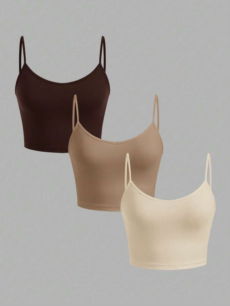 SHEIN EZwear 3 件套女士紧身短款休闲吊带背心，适合夏季 - 彩色 - 查看 1