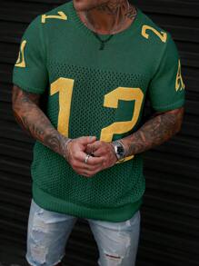 Manfinity LEGND Men's Jacquard Knitted Sweater With Numeric Pattern & Cutouts Football Jersey Men - Dark Green - View 3