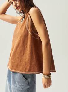 Bohemela Boho Plain Knit Loose Washing Women Tank Top