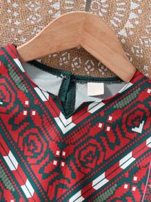 Ramadan Young Girls Print Long Sleeve Mid-Length Dress, Suitable For Daily, Festivals, Parties, Chinese New Year Young Girls Dresses - Dark Green - View 4