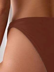 SHEIN Swim Women's Solid Color Sexy Bikini Bottom, Suitable For Vacation - Brown - View 4