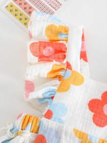 Cozy Pixies Pelele de manga corta con cuello cuadrado y estampado floral para recién nacida