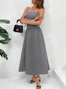 SHEIN Clasi 女士 V 领无袖褶皱褶褶美人鱼连衣裙，优雅紧身春夏 - 棕色 - 查看 6