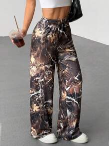 SHEIN Unity Printed Knit Casual Sweatpants, Minimalist Style Suitable For Daily Wear Fall Cloth For Women - Multicolor - View 3