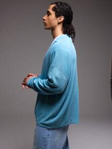 Musero 男士双层V领针织长袖上衣 - 淺藍色 - 查看 4