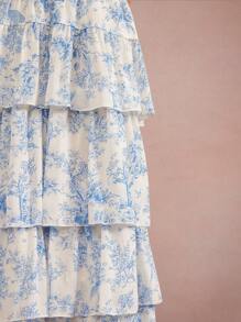 WESTFADE Summer Toile Printed Chiffon Smocked High Waist Ruffle Tiered Skirt Spring Break Vacation Brunch