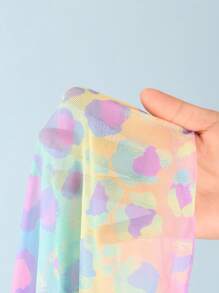 SHEIN Tween Girl 豹纹镂空连体泳衣，带沙滩和服罩衫 - 彩色 - 查看 5