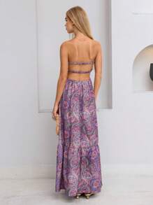 Lunelith SHEIN Lunessa Women's Flowy Vacation Casual Allover Print Backless Dress