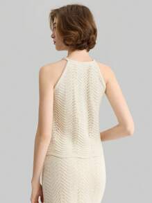 Ontre Women Wave Pattern Halter Neck Knit Top Vacation Outfits Woman - Apricot - View 7