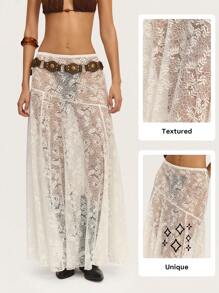 Nöista Cowgirl Low Waist Lace Long Skirt Spring Summer - White - View 1