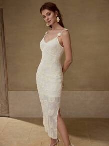 MOTF Vestido de tirantes con abertura y parches florales - Blanco - Ver 5