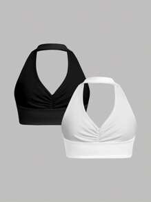 SHEIN Girlism Áo cổ yếm thể thao giản dị đa năng cho bé gái tuổi mới lớn, 2 chiếc/bộ - Nhiều màu - Xem 2