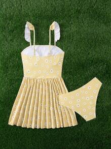 SHEIN Swim Women's Floral Print Shoulder Strap Ruffle Hem 2 Pieces Swimwear, Sweet & Cute, Boho Festival - Multicolor - View 5