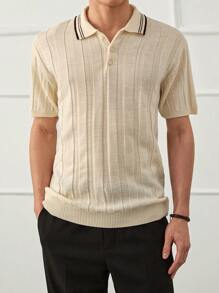 RueChic Camisa polo de punto informal y regular, con botones, para hombre