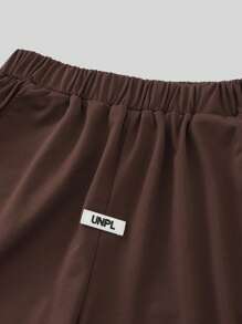 SHEIN Teen Boys' Casual Loose Simple Letter Print Shorts - Camel - View 4