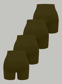 Calvaya Plus Size Solid Color Minimalist Leggings, Suitable For Summer - Army Green - View 2